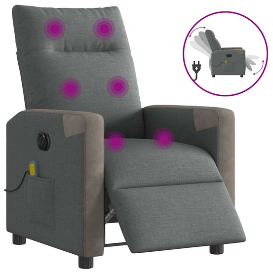 Fauteuil inclinable de massage électrique gris foncé tissu