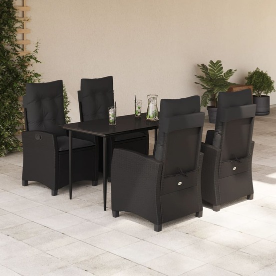 Ensemble à manger de jardin coussins 5pcs noir résine tressée