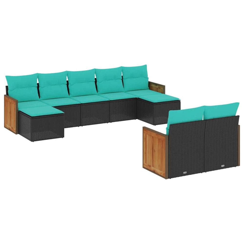 Salon de jardin 9 pcs avec coussins noir résine tressée