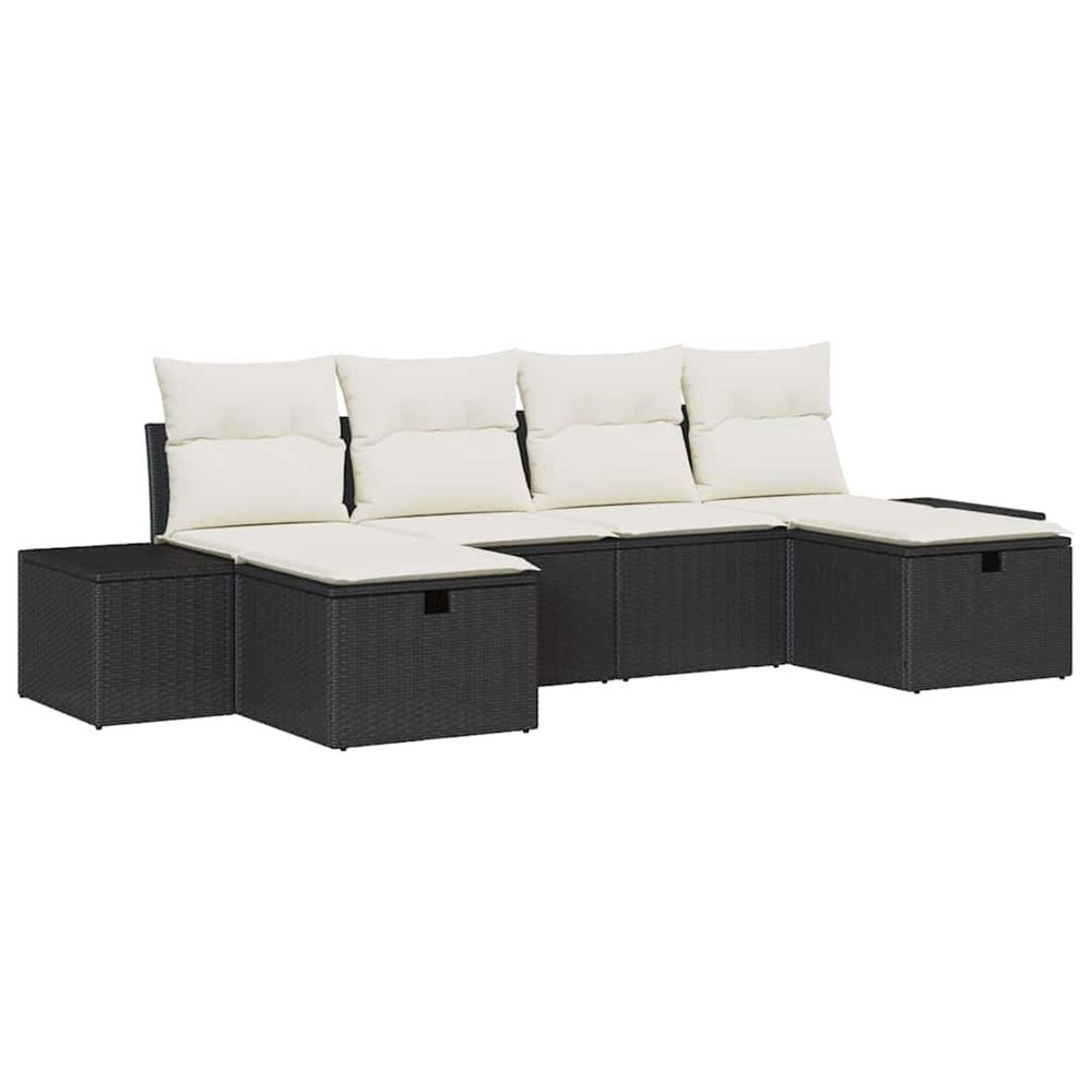 Ensemble de canapé de jardin 6 pc noir polyrotin