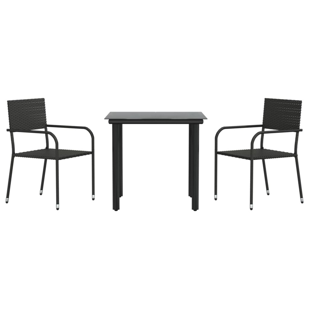 Ensemble à manger de jardin 3 pcs noir résine tressée et acier