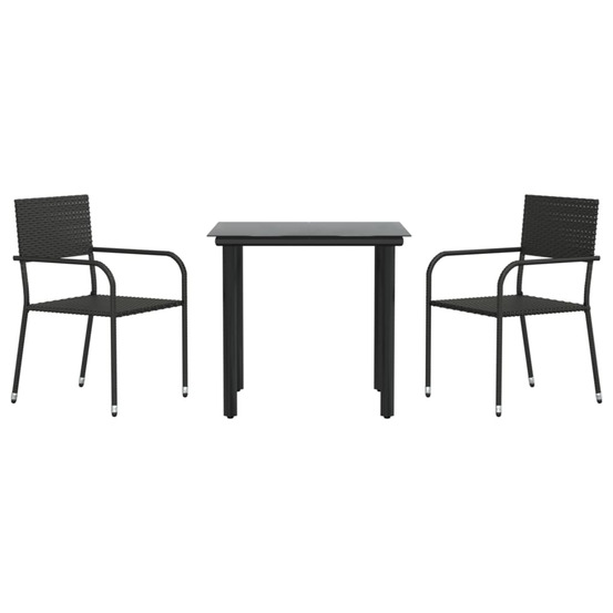Ensemble à manger de jardin 3 pcs noir résine tressée et acier