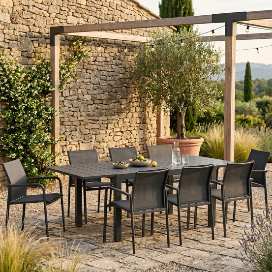 Ensemble 6/10p en full aluminium gris avec 8 fauteuils modulo