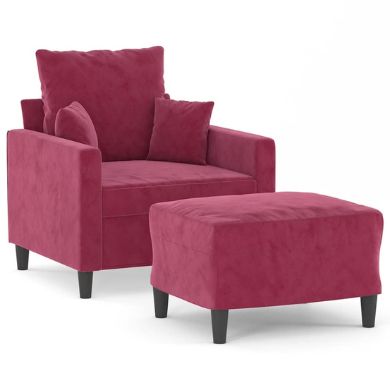 Fauteuil avec repose-pied rouge bordeaux 60 cm velours