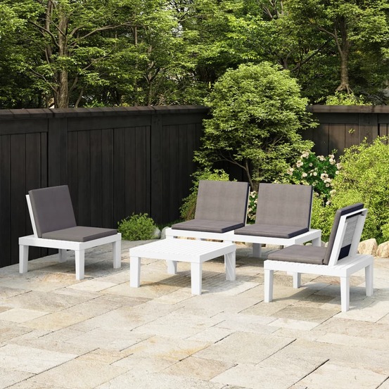 Salon de jardin 4 pcs avec coussins plastique blanc
