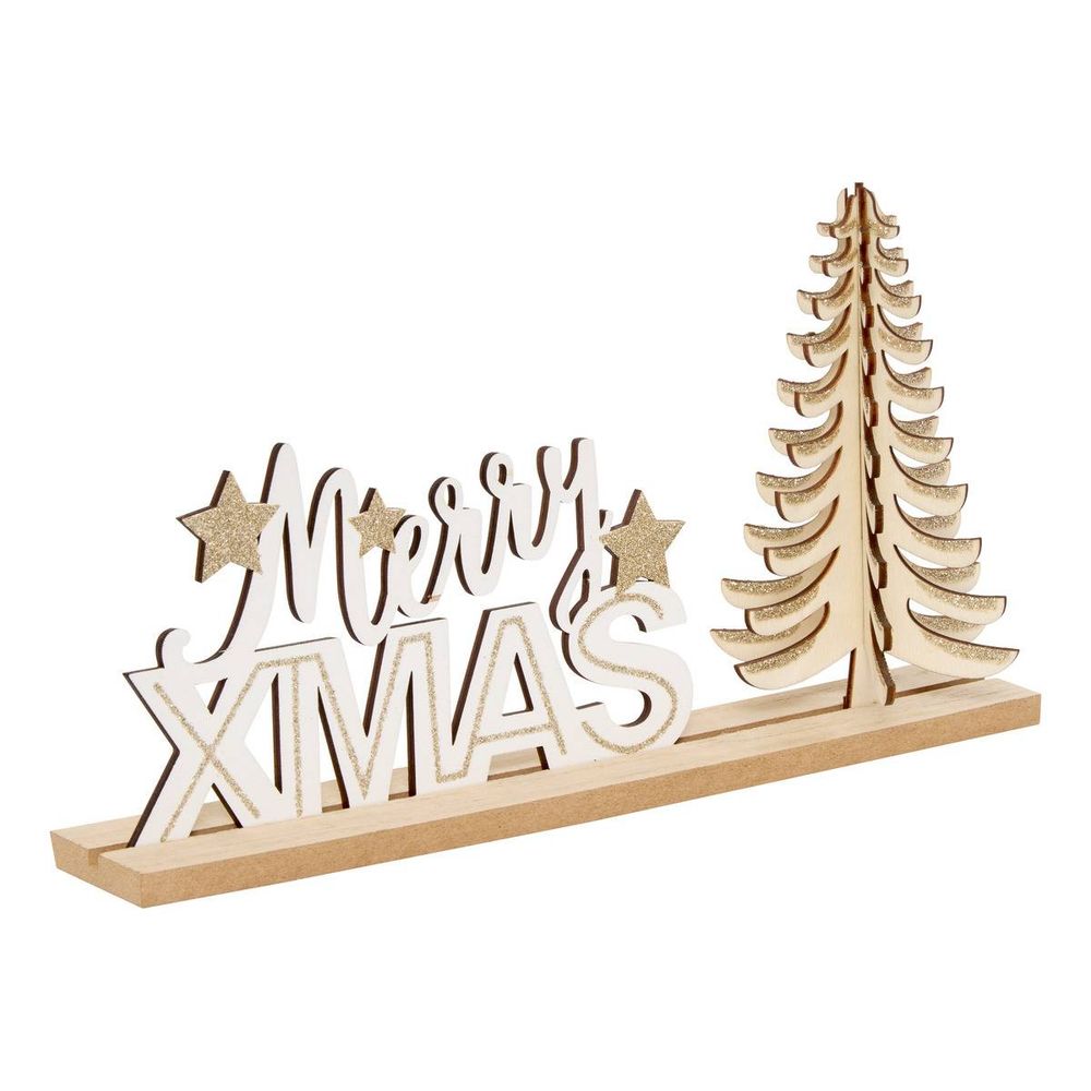 Mot décoratif de noël en bois motif sapin l. 30 cm