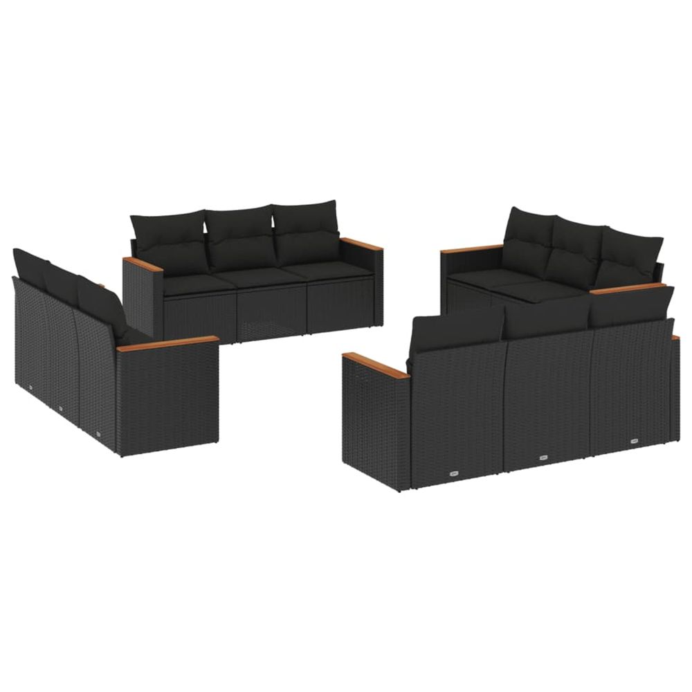 Salon de jardin 12 pcs avec coussins noir résine tressée