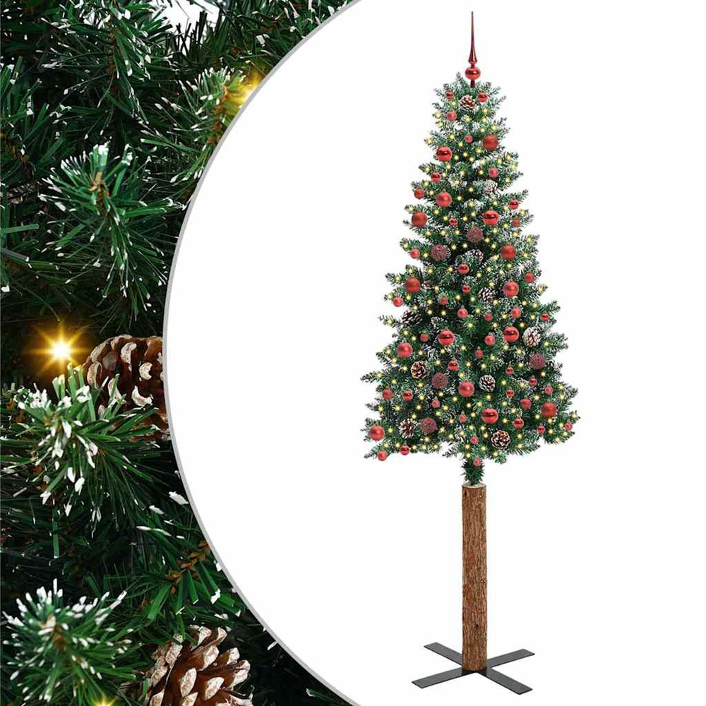 Sapin de noël mince vert 210 cm pvc et bois de pin massif