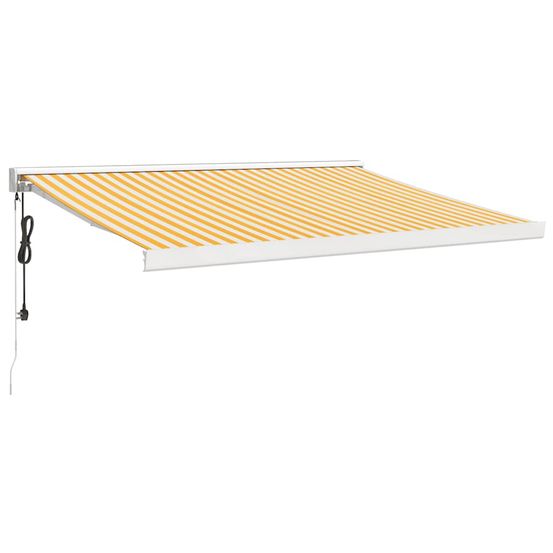 Auvent rétractable jaune et blanc 350 x 250 cm tissu et métal