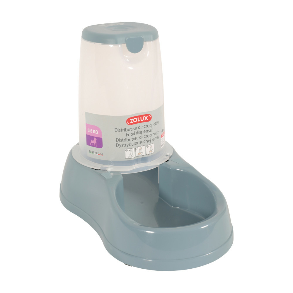Distributeur de croquettes 3. 5 kg, bleu en plastique, pour chien ou chat