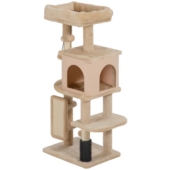 Arbre à chat beige 44 x 34 x 104 cm intérieur avec sisal maison lit brosse et jouets