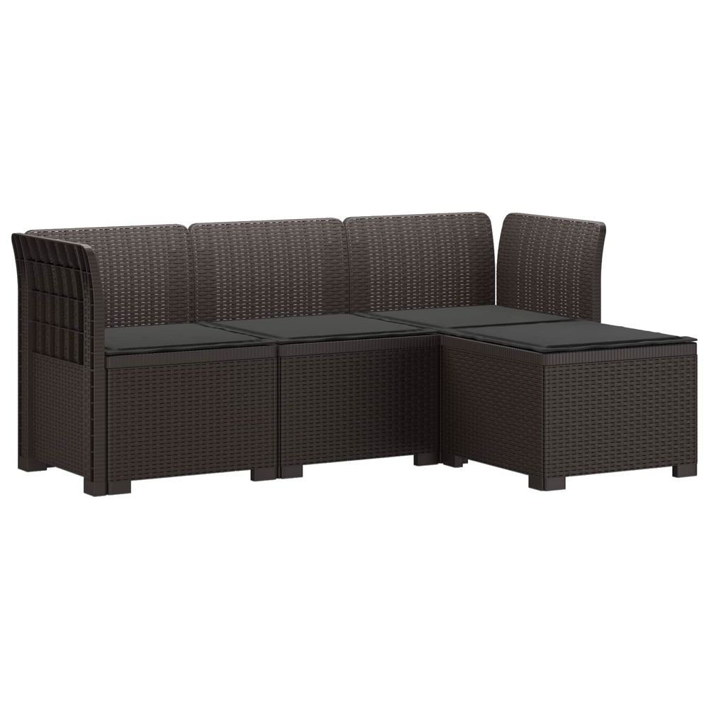 Canapé de jardin 4 places avec coussins style rotin pp marron