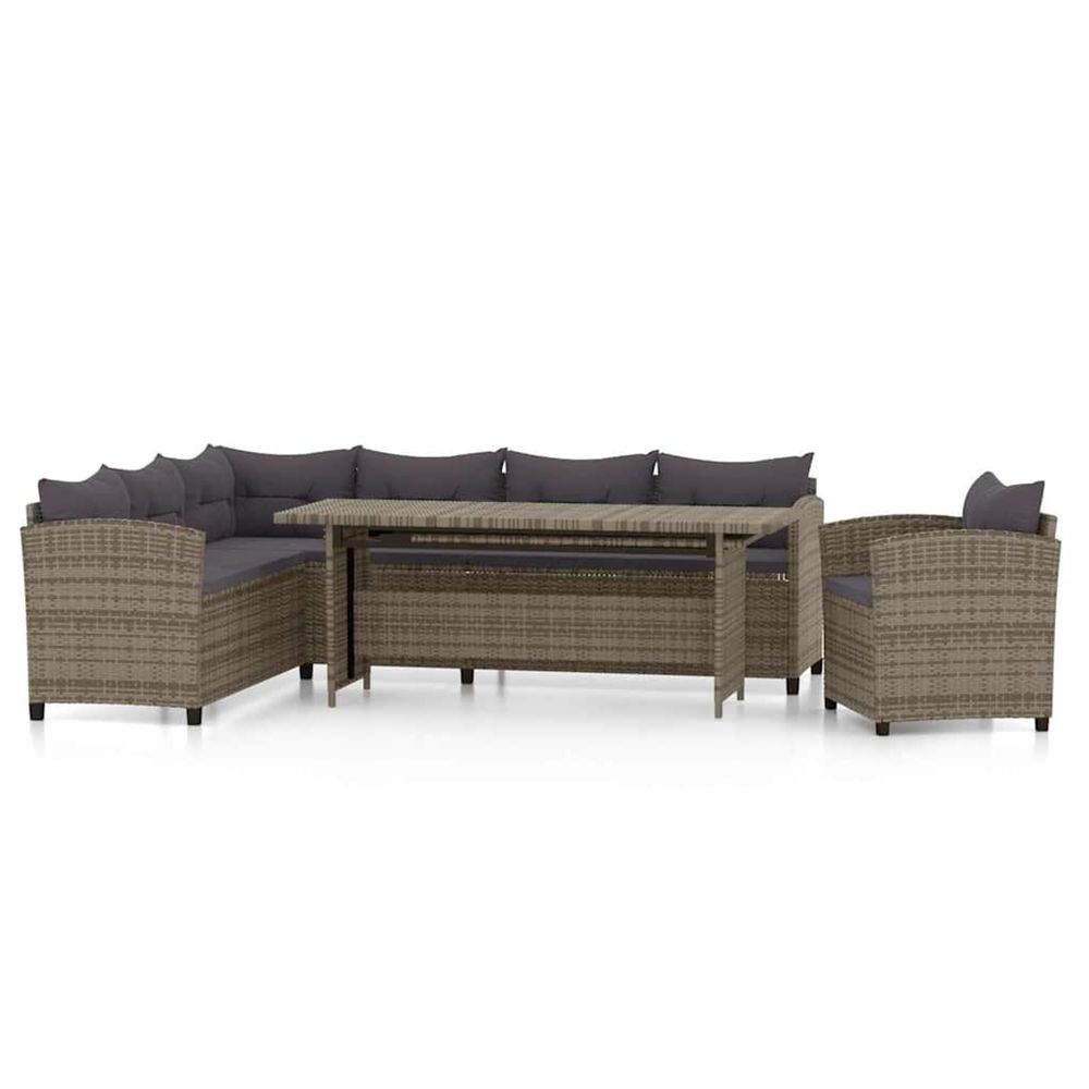 Salon de jardin 3 pcs avec coussins résine tressée gris