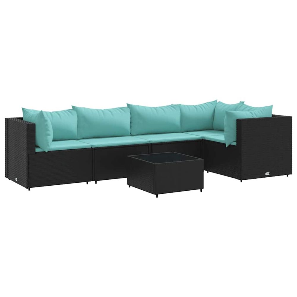 Salon de jardin 6 pcs avec coussins noir résine tressée