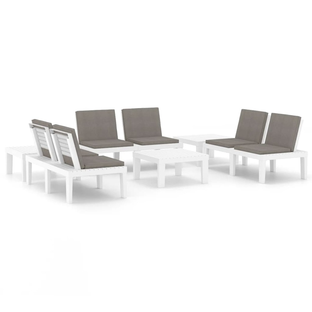 Salon de jardin 6 pcs avec coussins plastique blanc