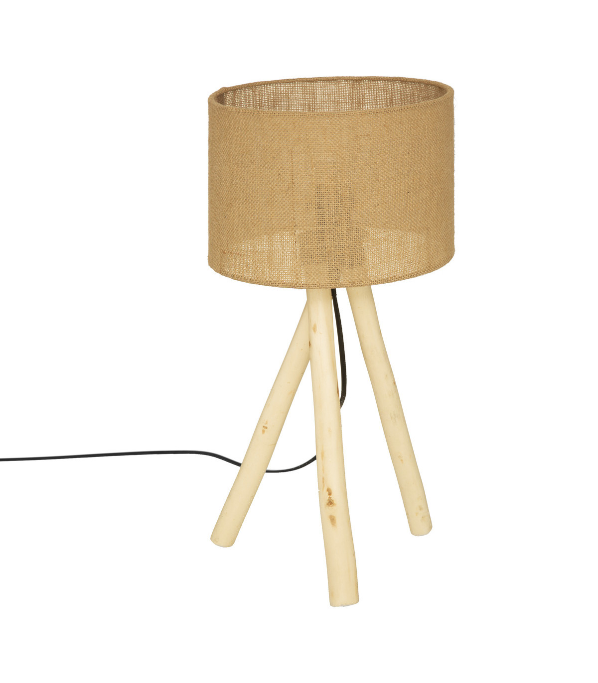 Lampe à poser trépied en bois et abat-jour en coton h 52 cm