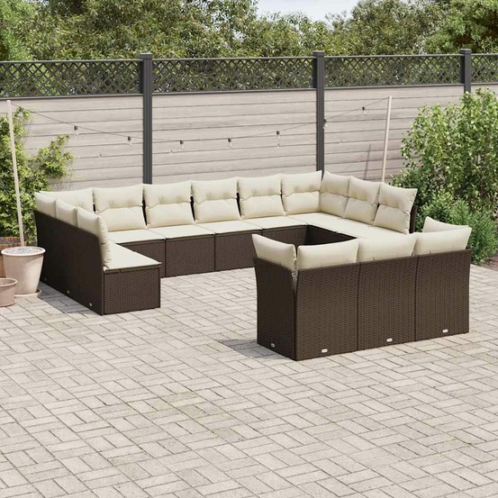 Salon de jardin avec coussins 13 pcs marron résine tressée