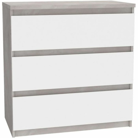 Commode chelsea 3 tiroirs - couleur blanc/béton clair - 77,2 x 42 x 79,9 cm