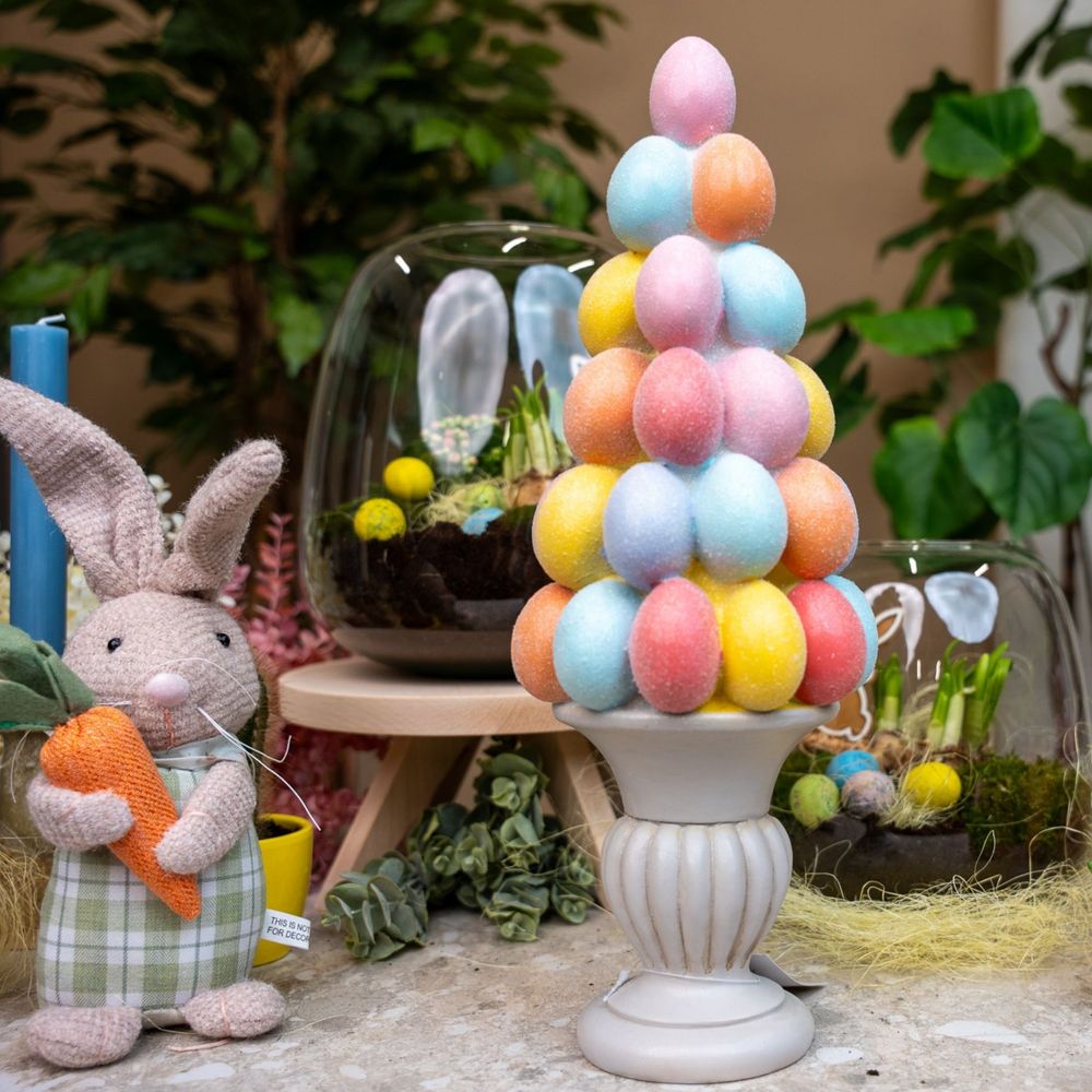 Arbre à œufs de pâques pailletés pastel - h 40 cm