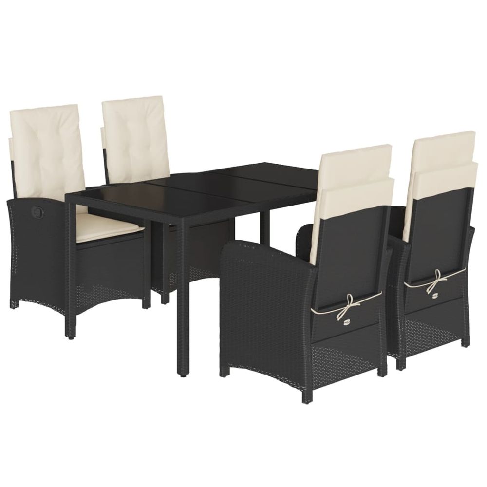 Ensemble à manger de jardin coussins 5pcs noir résine tressée
