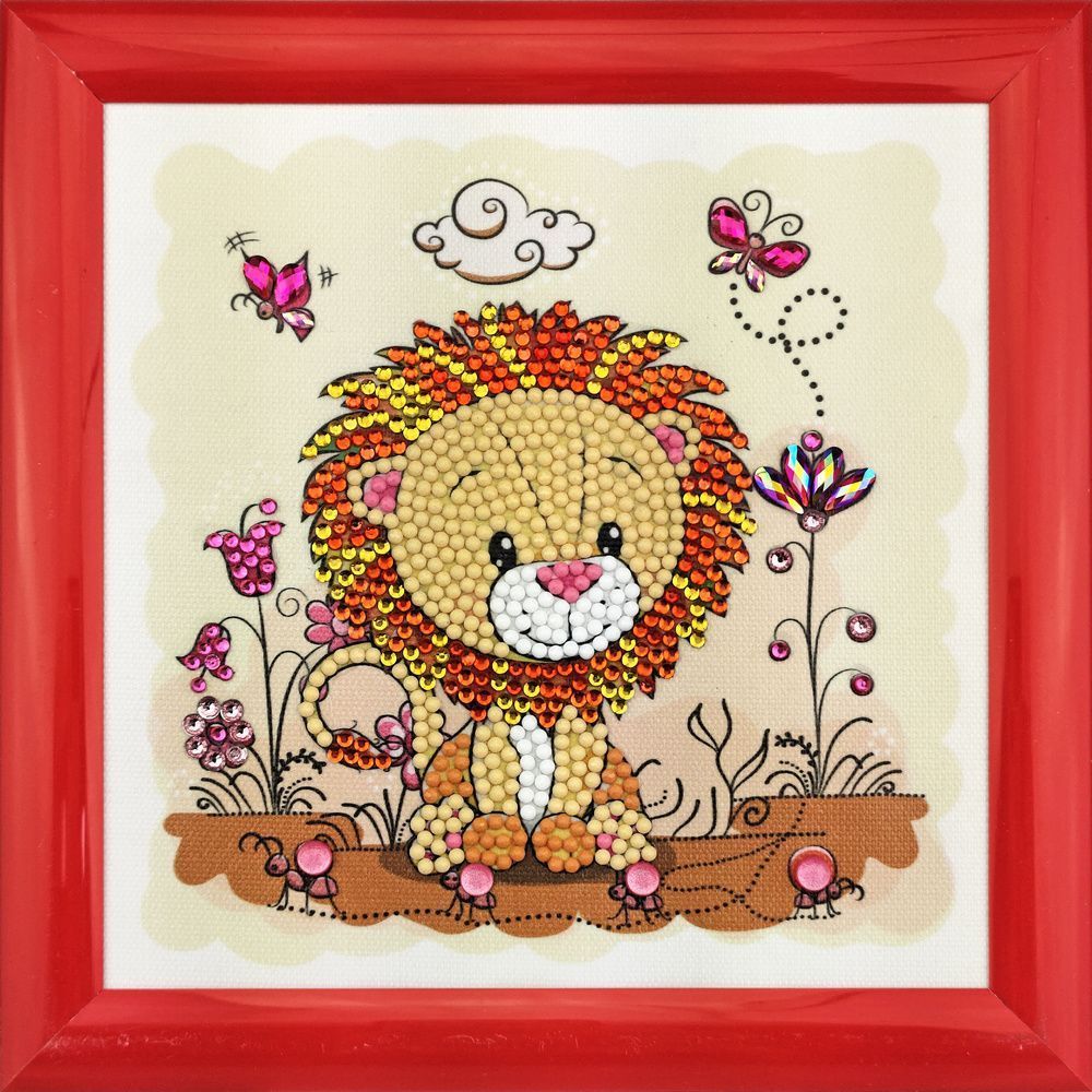 Cadre crystal art à diamanter - lion - 16 x 16 cm