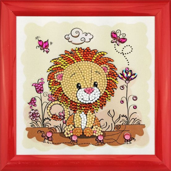 Cadre crystal art à diamanter - lion - 16 x 16 cm
