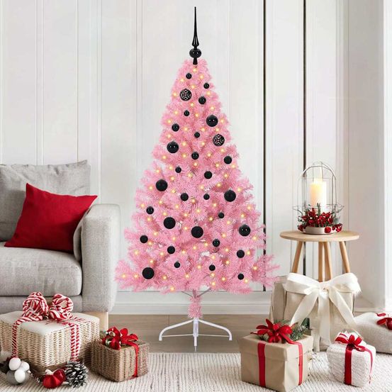 Sapin artificiel lumineux rose 1.50m, kit complet pour une décoration de noël facile