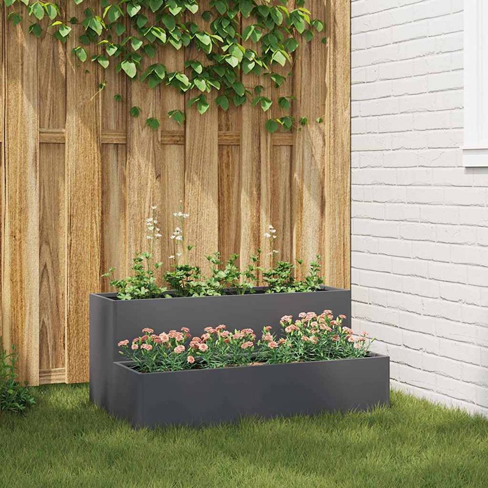 Jardinière rectangulaire acier moderne pour jardin balcon anthracite 100 cm
