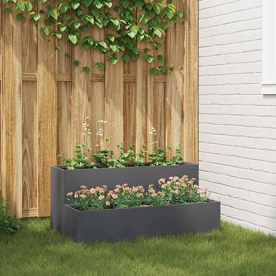 Jardinière rectangulaire acier moderne pour jardin balcon anthracite 100 cm
