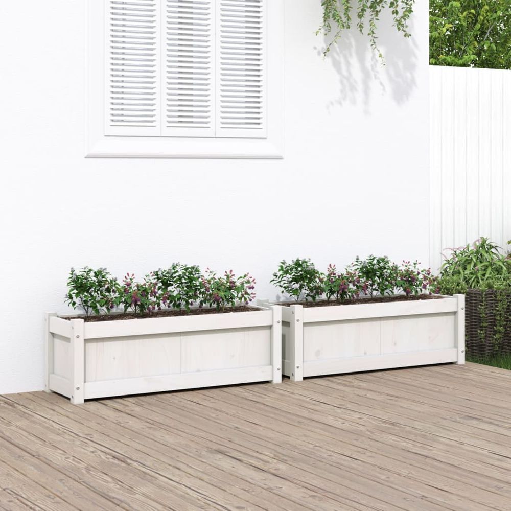 Lot de 2 grandes jardinières en pin massif blanc pour jardin moderne 90 cm