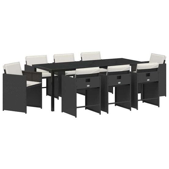 Ensemble de salle à manger pour jardin 9 pcs noir polyrotin