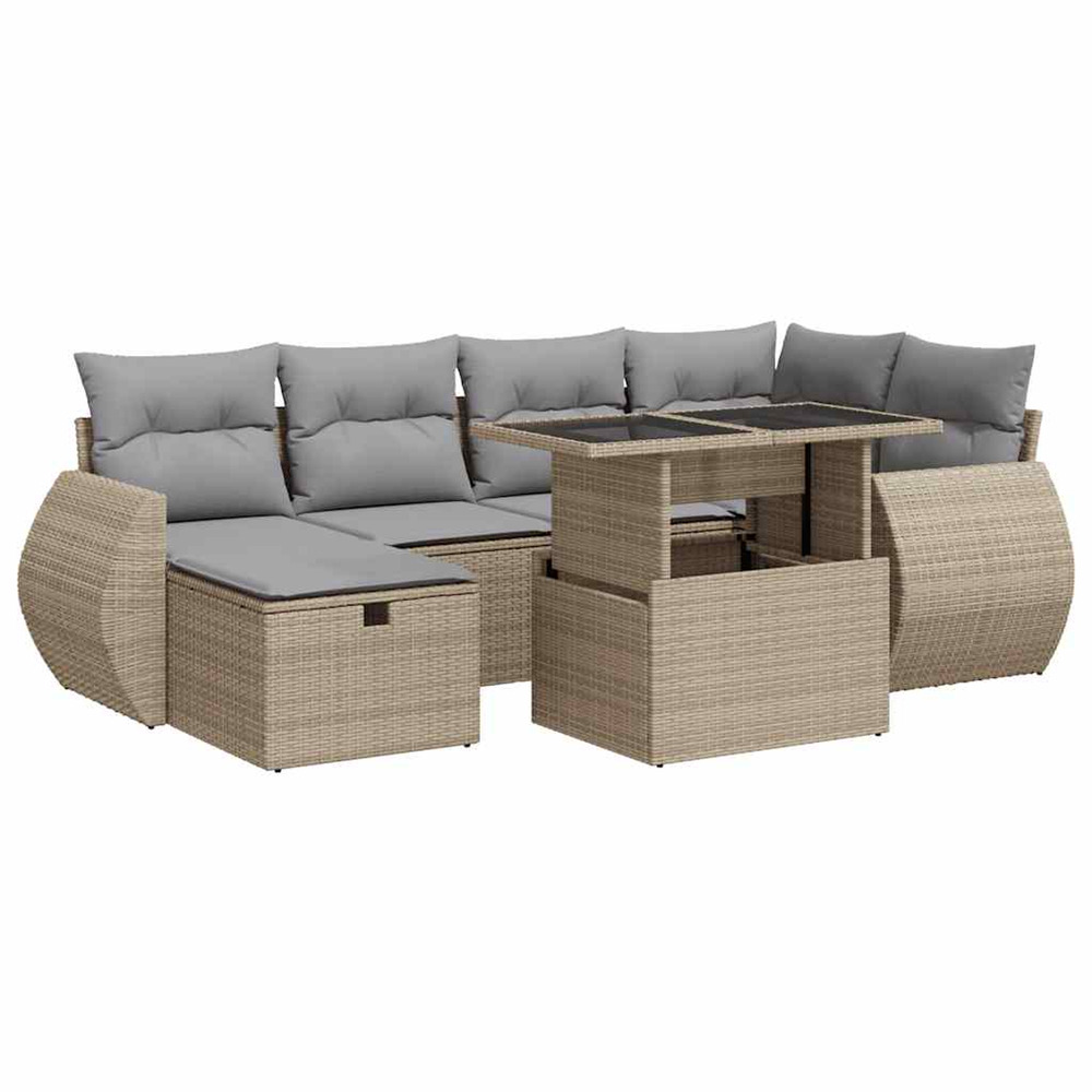 Salon de jardin avec coussins 7 pcs beige résine tressée