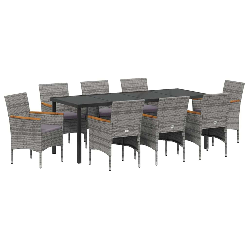 Ensemble de salle à manger pour jardin 9 pcs gris polyrotin