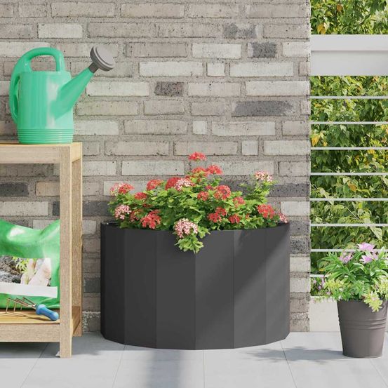 Jardinière demi-ronde en acier pour balcon terrasse noir 60x30x35 cm