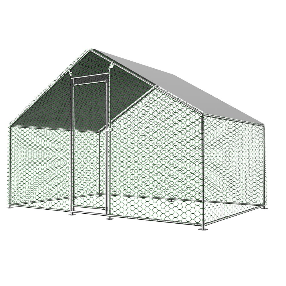 Poulailler enclos extérieur acier galvanisé pour poules lapins toit imperméable 3x2x2m argent
