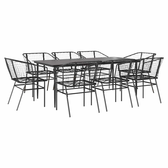 Ensemble à manger de jardin 9pcs noir poly rotin verre