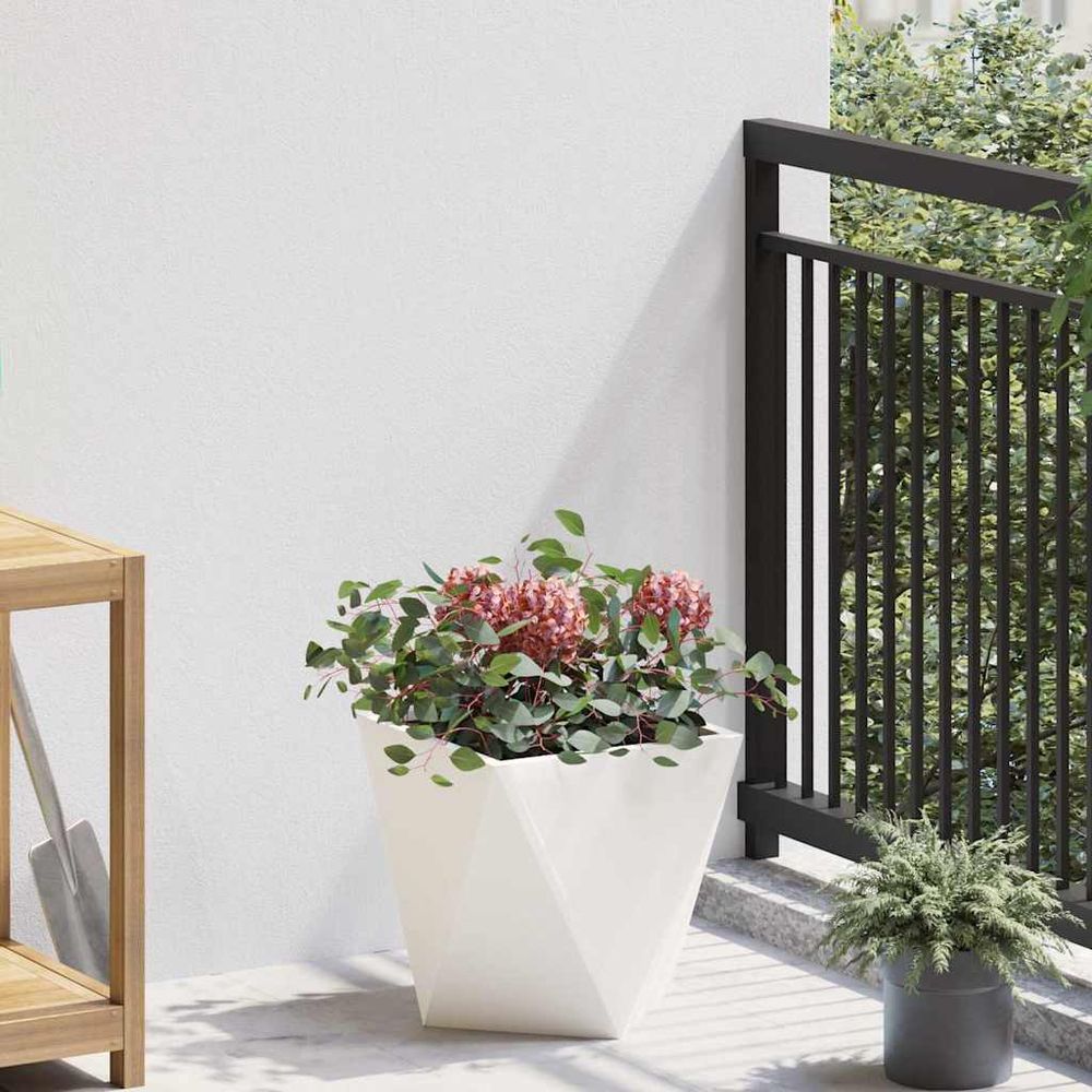 Jardinière carrée en acier pour jardin et terrasse blanc 30x30 cm