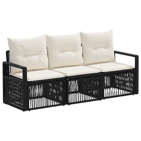 Ensemble de canapé de jardin 3 pc noir polyrotin