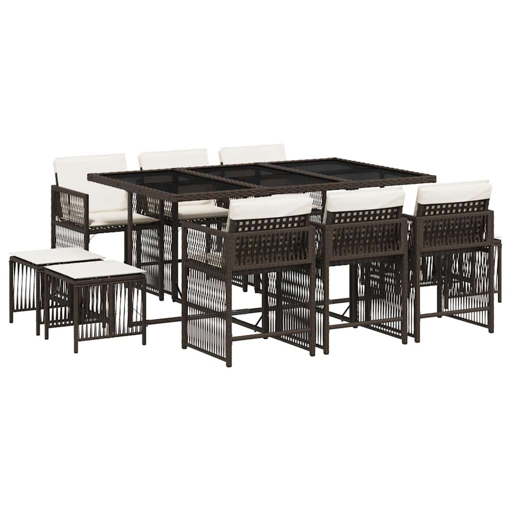 Ensemble à manger de jardin et coussins 11 pcs marron rotin