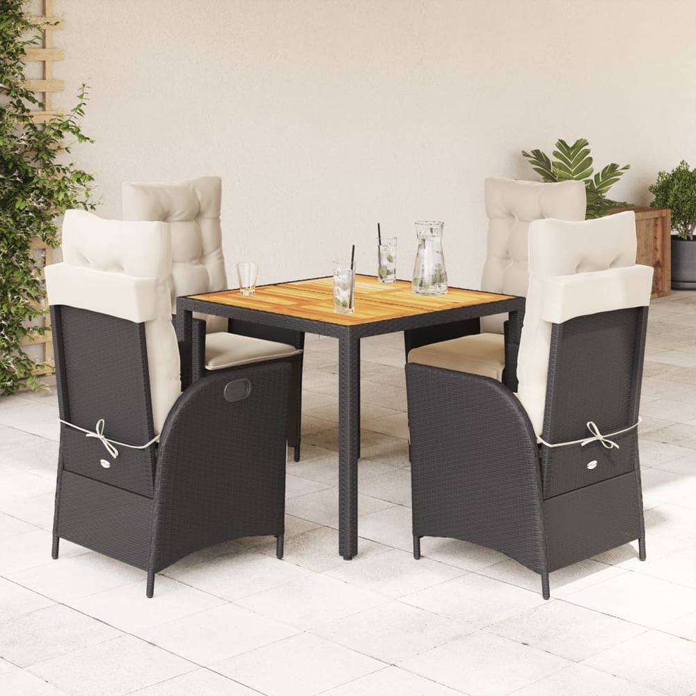 Ensemble à manger de jardin coussins 5pcs noir résine tressée