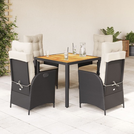 Ensemble à manger de jardin coussins 5pcs noir résine tressée