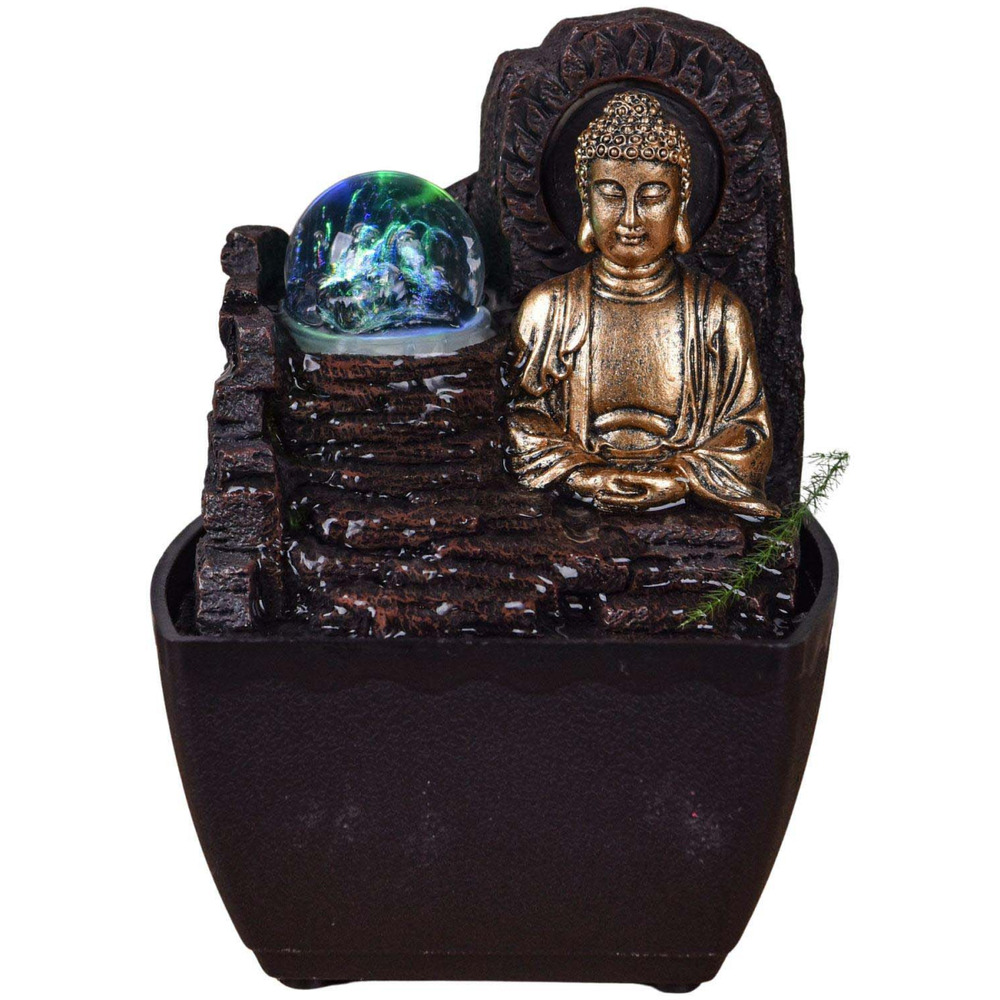 Petite fontaine d'intérieure en résine avec led bouddha theravada