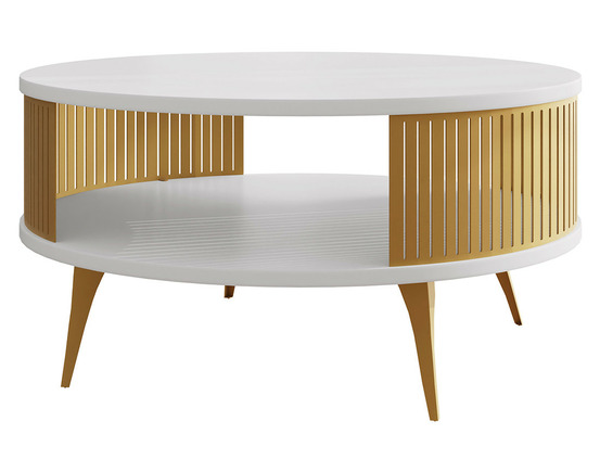 Forini - table basse ronde - blanc et doré - 1 niche - 75 cm