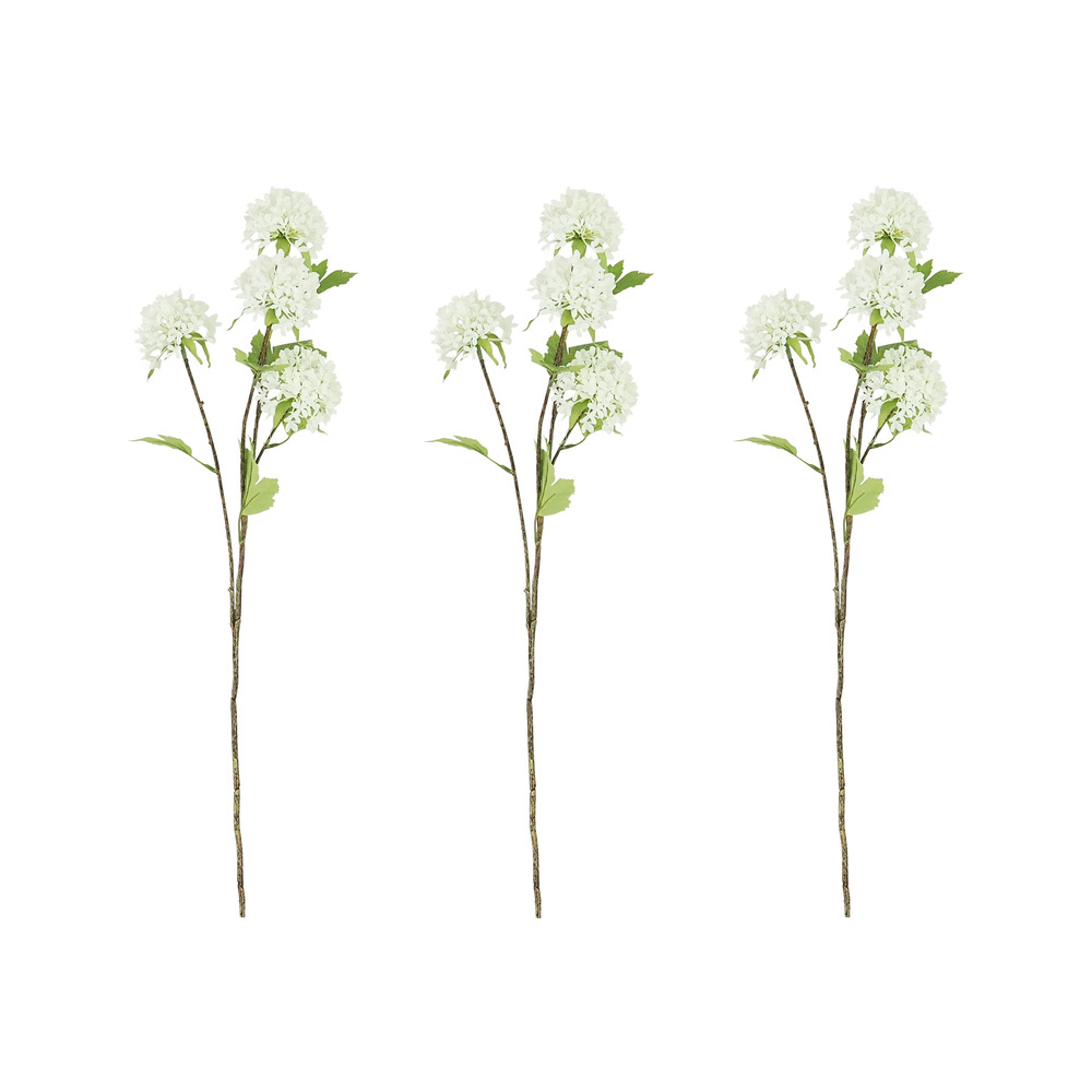 Tige de 4 pompons artificiels blanc 75cm lot de 3