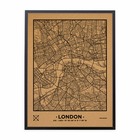 Carte en liège – woody map natural london / 90 x 60 cm / noir / cadre noir