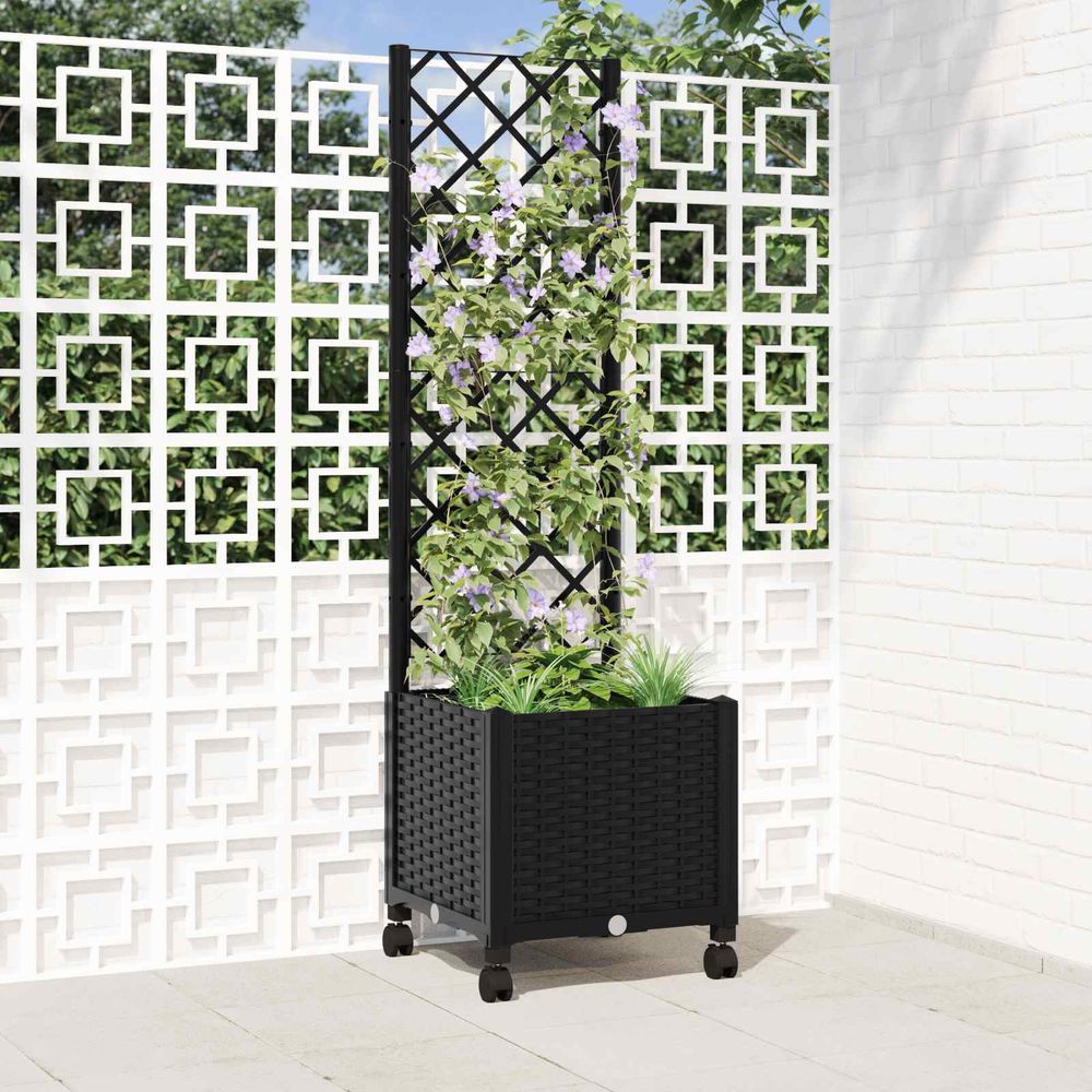 Bac à fleurs polypropylène terrasse culture verticale roulettes 40x40x146cm noir
