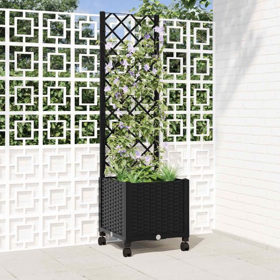 Bac à fleurs polypropylène terrasse culture verticale roulettes 40x40x146cm noir