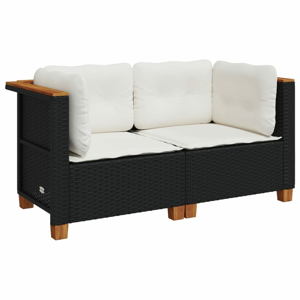 Canapés d'angle de jardin et coussins 2 pcs noir résine tressée