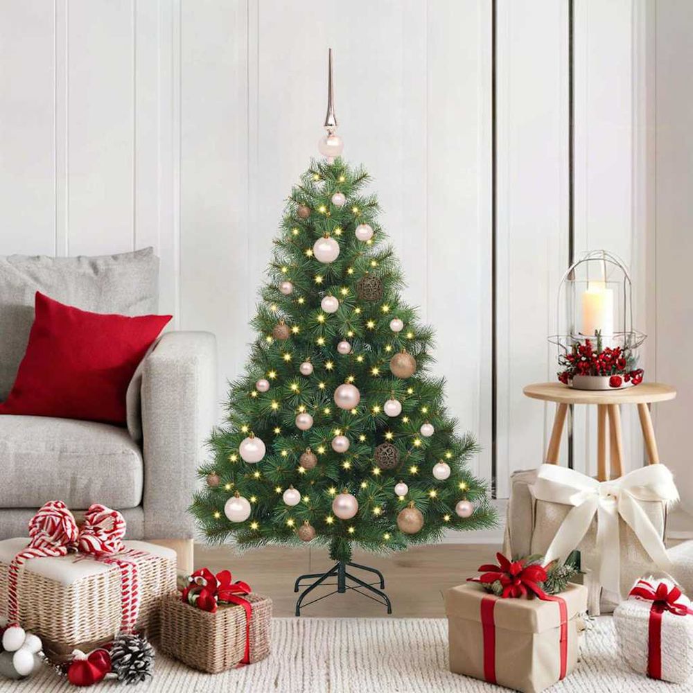 Sapin de noël artificiel lumineux 1,20 m, kit déco tout-en-un avec 150 led et boules