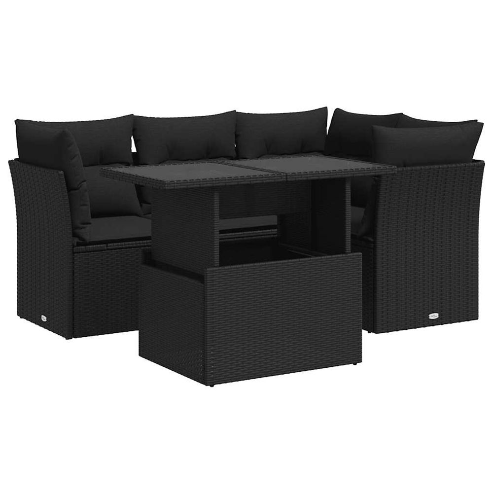 Salon de jardin 5 pcs avec coussins noir résine tressée